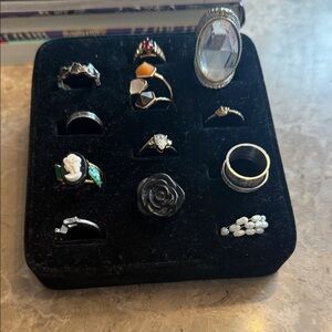 Vintage a lot of 12 unique gold and Silvertone rings from 1950s to 1990s